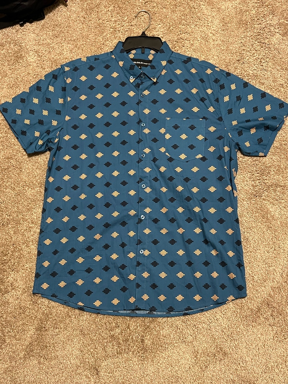 Molokai Surf Co Men's Blue Short-Sleeve Patterned Button-Down Shirt
